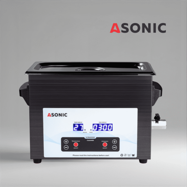 ASONIC MED 5L ультразвуковой очиститель черного цвета с закрытой крышкой для профессионального медицинского использования.