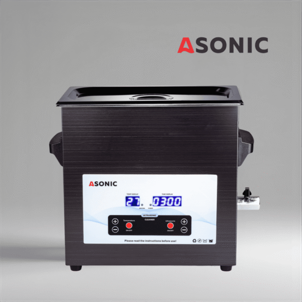 ASONIC MED 7L черный ультразвуковой очиститель с закрытой крышкой предназначен для стоматологического и медицинского применения.