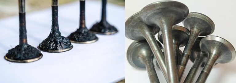 Несколько небольших металлических палочек до и после ультразвуковой очистки, демонстрирующих удаление углерода с поверхностей.