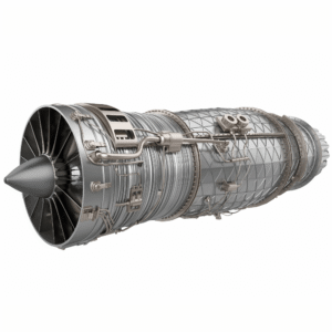 Двигатель самолета, показывающий, как ультразвуковая очистка используется для точной очистки аэрокосмических компонентов.