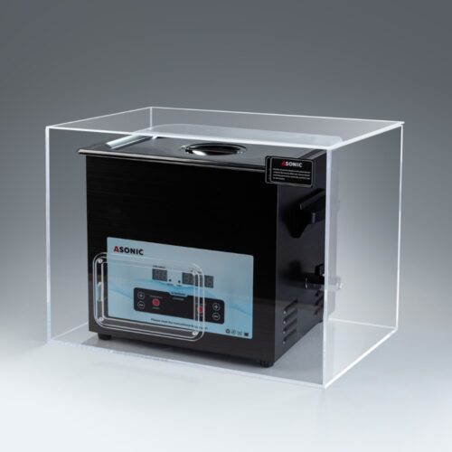 Ультразвуковой очиститель ASONIC 10 л помещен в бесшумный бокс, который минимизирует звук во время работы.