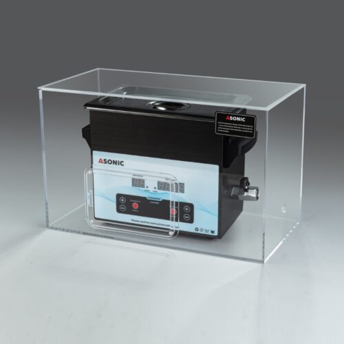 Ультразвуковой очиститель ASONIC 3L помещен в бесшумный бокс для уменьшения шума во время очистки.